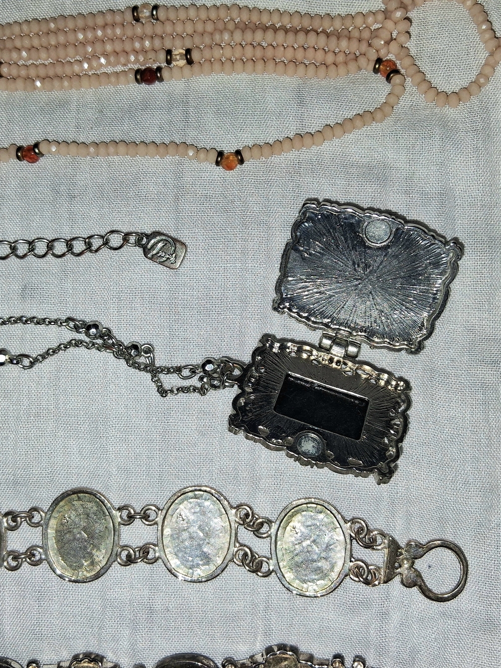 Silver Cameo Pendant with Peach Beaded Layering Necklace - Picture 5 of 7